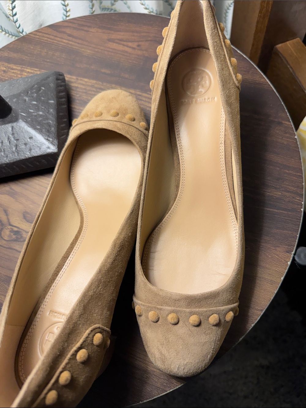 Tory Burch Camel Suede Studded Ballet low heel